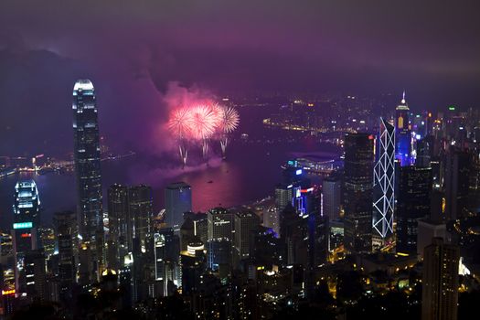 HONG KONG - FEBRUARY 11, Hong Kong Chinese New Year Fireworks at Victoria Harbour, Hong Kong on 11 February, 2013. It is the celebration of year of snake and lasts for 30 minutes.