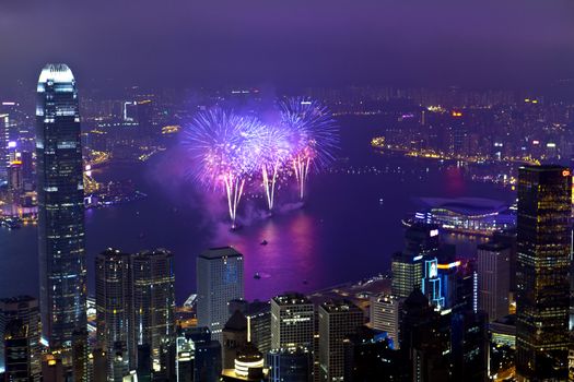 HONG KONG - FEBRUARY 11, Hong Kong Chinese New Year Fireworks at Victoria Harbour, Hong Kong on 11 February, 2013. It is the celebration of year of snake and lasts for 30 minutes.