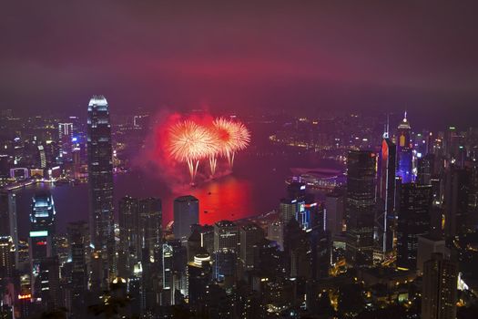 HONG KONG - FEBRUARY 11, Hong Kong Chinese New Year Fireworks at Victoria Harbour, Hong Kong on 11 February, 2013. It is the celebration of year of snake and lasts for 30 minutes.