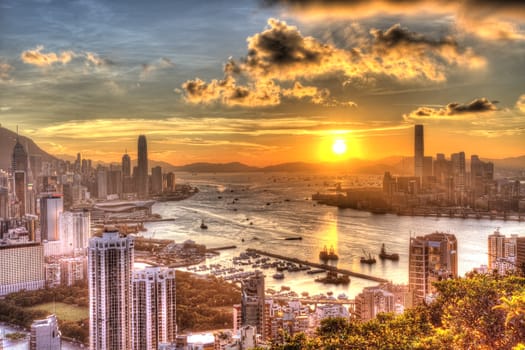 Hong Kong city at sunset