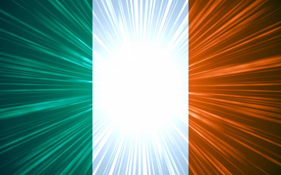 Irish flag with light rays abstract background