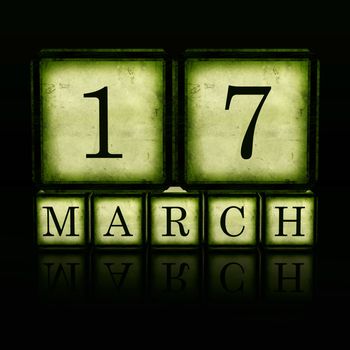 March 17 in 3d green wooden cubes with letters makes date, retro concept