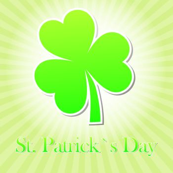 St. Patrick's Day text with green shamrock and striped rays