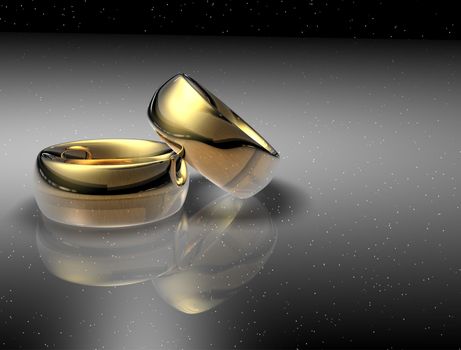 Two wedding ring on a night sky background