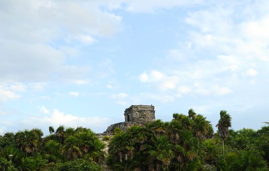 Mayan Temple in Tulum surrounded by lush tropical nature