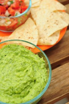 chips, guacamole and  salsa