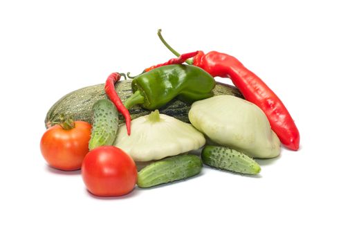 Crop of fresh vegetables on a white background.