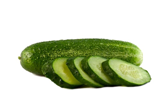 Green cucumber close-up, isolated on white background.