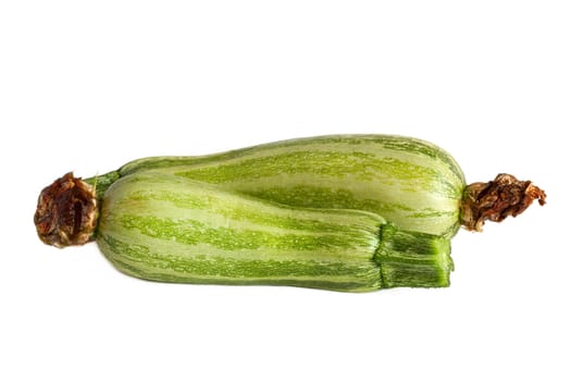 Two zucchini close up, isolated on white background.