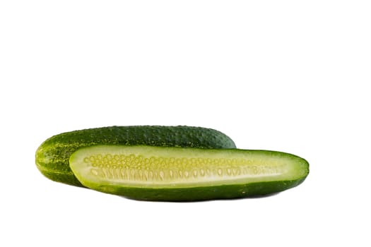 Green cucumber close-up, isolated on white background.