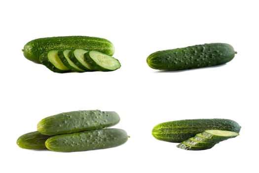 Green cucumbers close-up, isolated on white background.