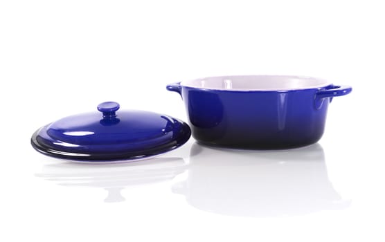 blue frying pan isolated on white
