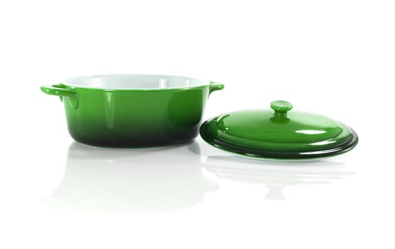dark green frying pan isolated on white
