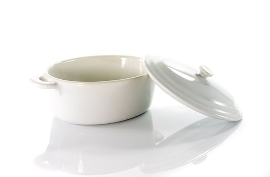 white frying pan with cover isolated on background