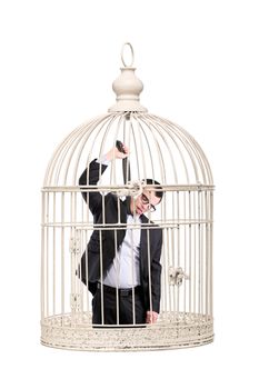 suicidal business man locked in a cage