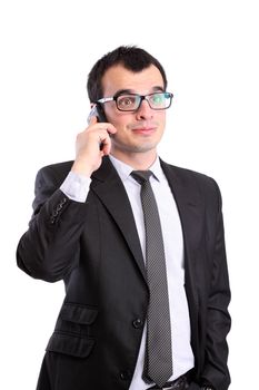 surprised businessman on the phone, isolated on white