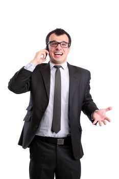 surprised businessman on the phone, isolated on white