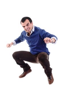 jumping young man, isolated on white background