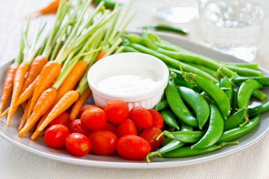 Fresh varieties of vegetables with Sour cream and Blue cheese dipping sauce