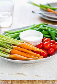 Fresh varieties of vegetables with Sour cream and Blue cheese dipping sauce