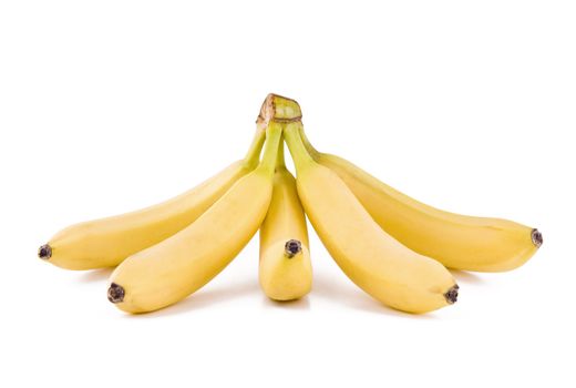 Bunch of five fresh bananas, exotic fruits isolated on white