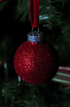 red glitter christmas ornament for chrismas tree