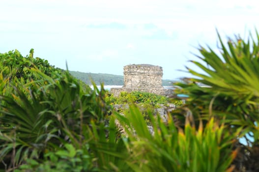 mayan temple in tropical destination near ocean