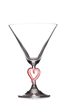 empty martini heart shaped glass, isolated on white