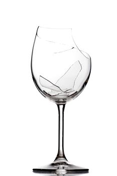 broken crystal wine glass, isolated on white