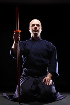 portrait of a Kendo fighter with Bokken