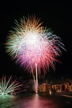 Annual fireworks in the village Camogli, Italy  in honor of the patron San Fortunato