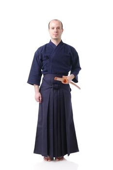 portrait of a kendo fighter with bokken