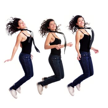 attractive young girl jumping, isolated on white