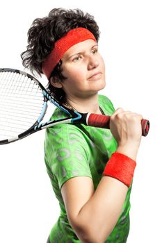 Portrait of a female tennis player isolated on white background