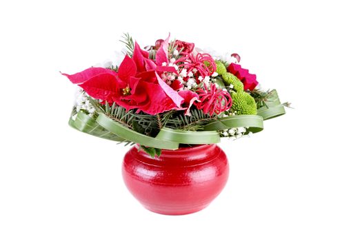 flower decoration in a red vase, isolated on white