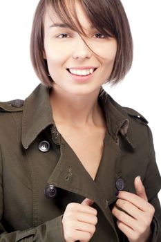 portrait of a female in jacket against white