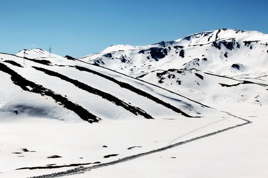 winter landscape, the road to village Galicnik in Macedonia