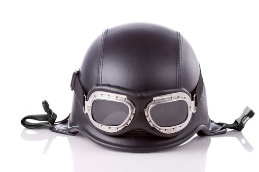 old-style us army motorcycle helmet with goggles