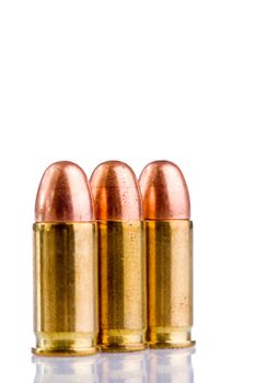 close up of bullets isolated on white