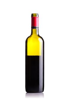 half empty red wine bottle isolated on white