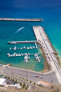 The harbor in Porto Santo, Madeira, Portugal landscape