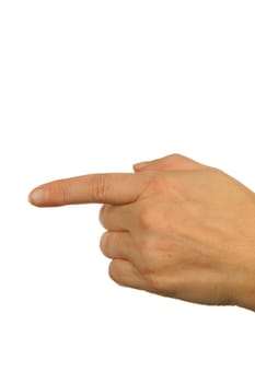 Finger spelling (hand alphabets) : Hand is spelling letter G over white background