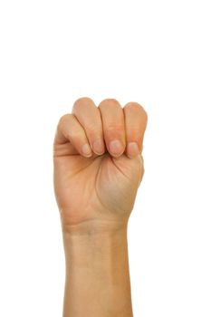 Finger spelling (hand alphabets) : Hand is spelling letter M over white background