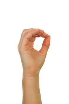 Finger spelling (hand alphabets) : Hand is spelling letter O over white background