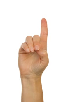 Finger spelling (hand alphabets) : Hand is spelling letter P over white background