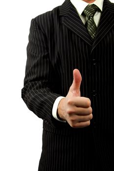 Businessman is pleased, thumbs-up in closeup