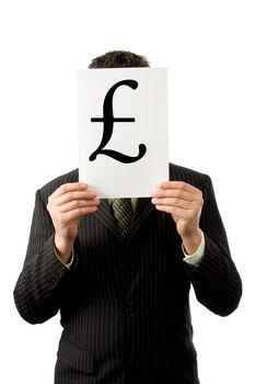 Businessman is holding a English pound sign