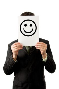 Businesman is holding a smilie