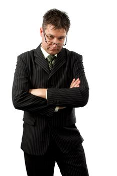 strict businessman isolated on white background