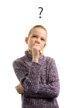 girl with questions on her mind isolated on white background
